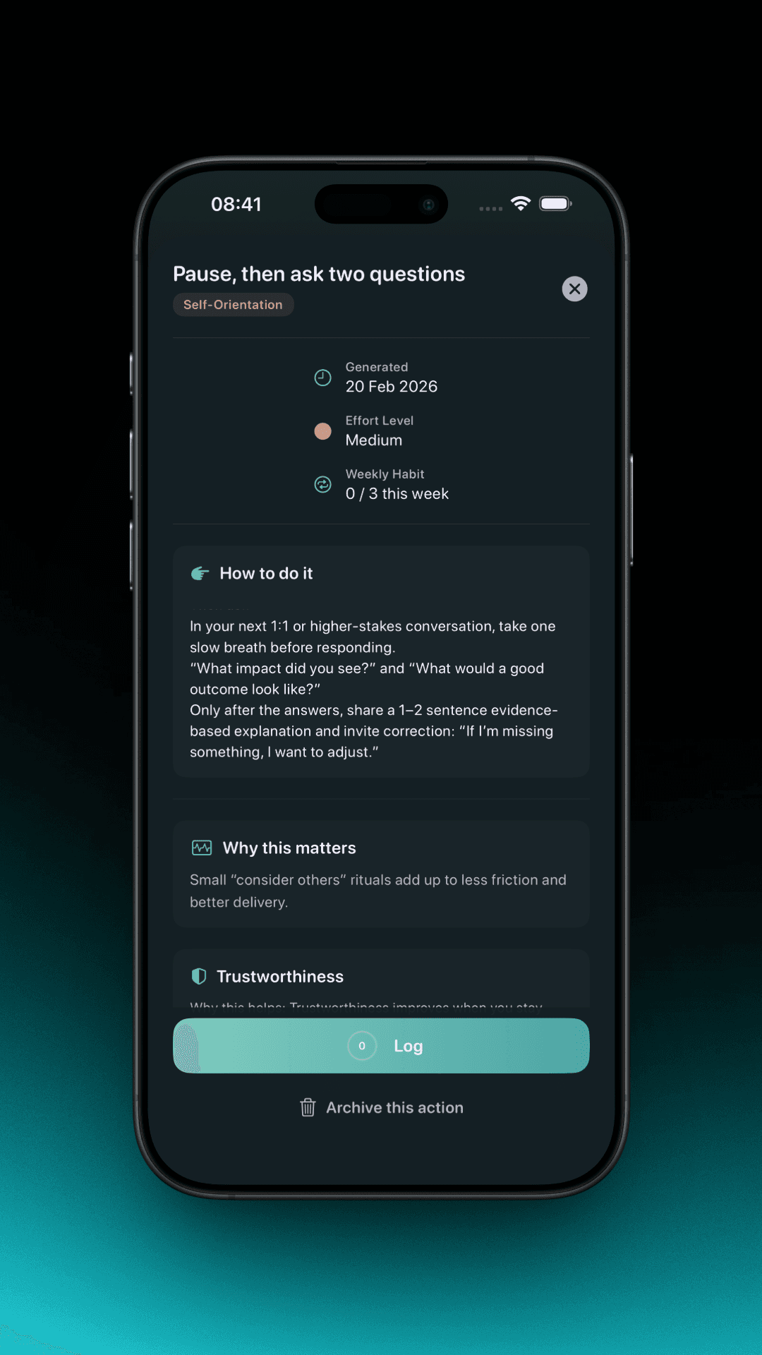 Vizuna personalised action with suggested wording and context